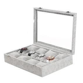 Gray Velvet Watch and Jewelry Display Storage Box