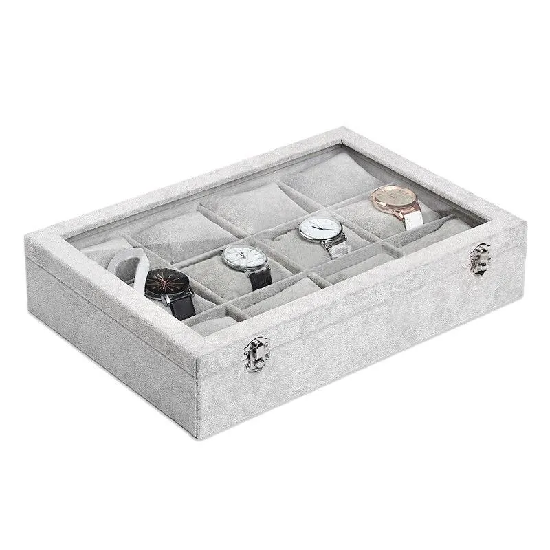 Gray Velvet Watch and Jewelry Display Storage Box