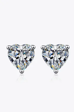 Heart-Shaped Stud Earrings with 2 Ct Moissanite