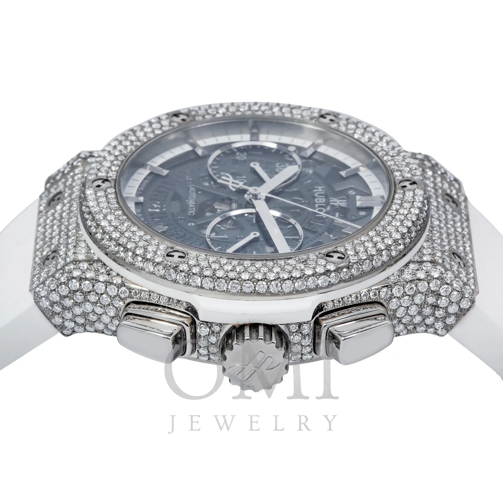 Hublot Classic Fusion Aerofusion 45MM Skeleton Diamond Dial And Bezel With White Rubber Bracelet