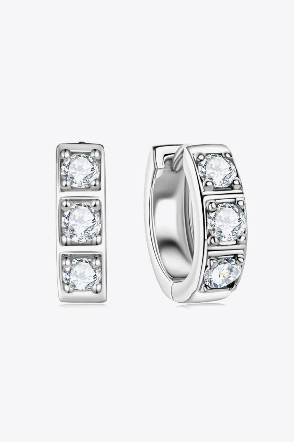 Inlaid Moissanite Huggie Earrings in Silver