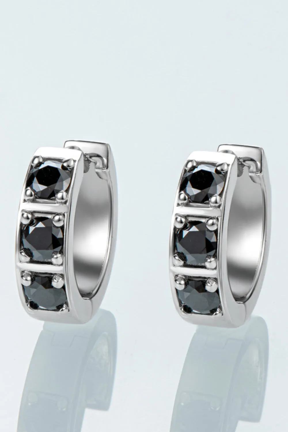 Inlaid Moissanite Huggie Earrings in Silver