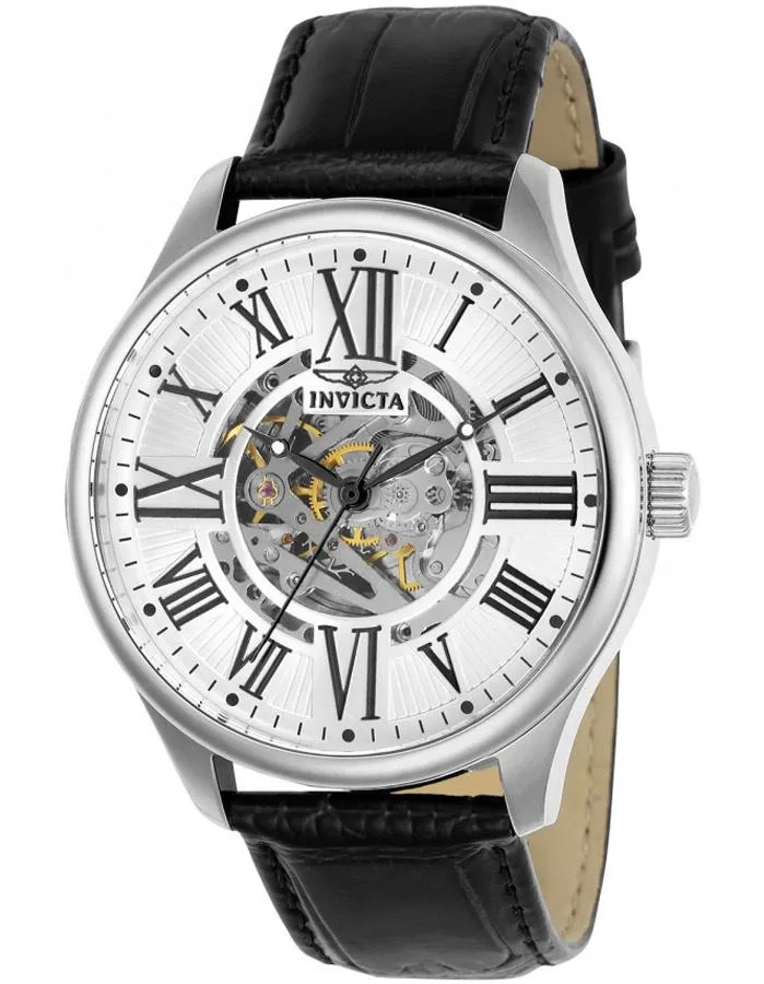 INVICTA Vintage Mens Watch - Automatic - Stainless Steel - Black Leather Strap