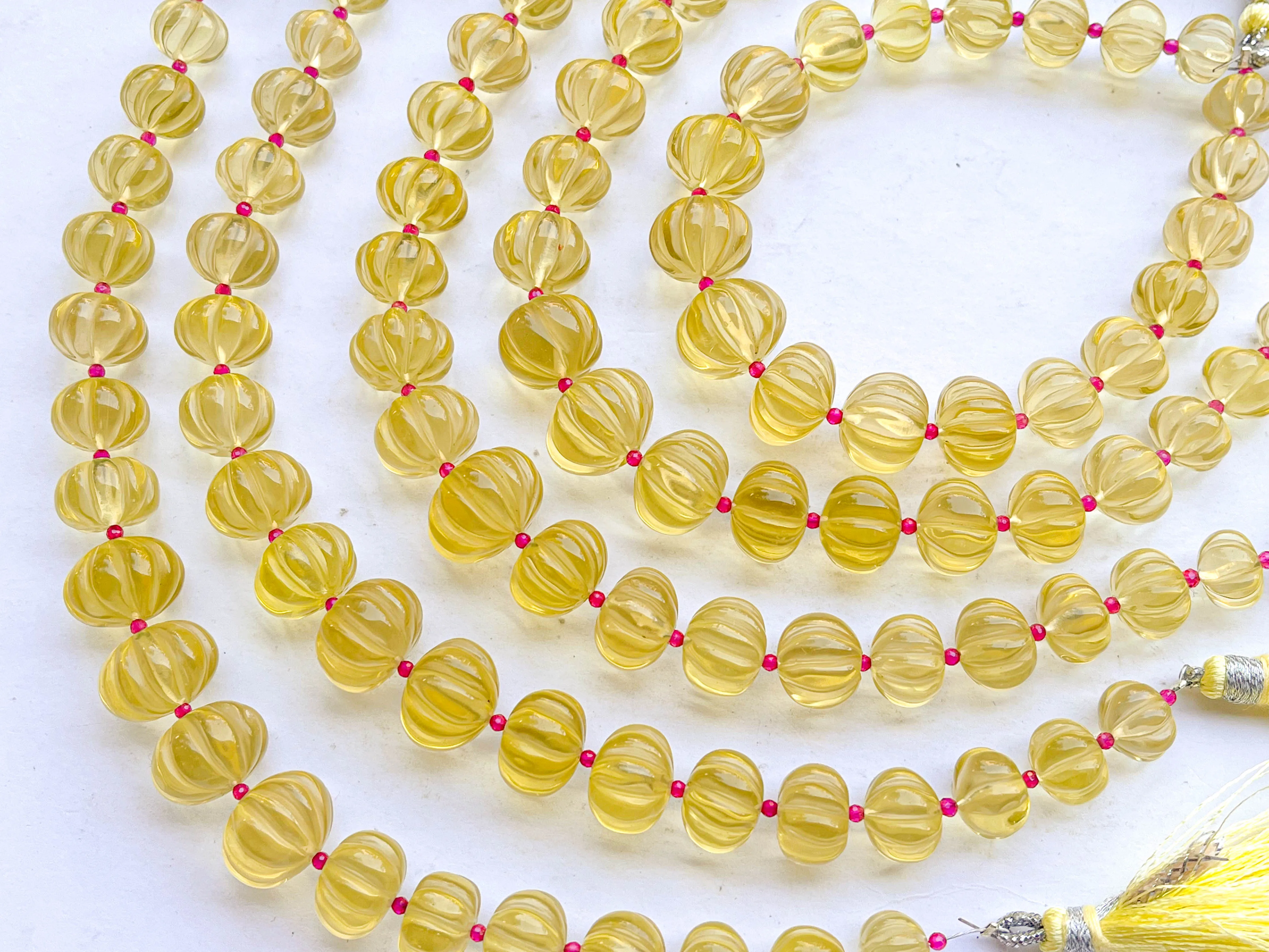 Lemon Quartz Carved Melons Shape Beads