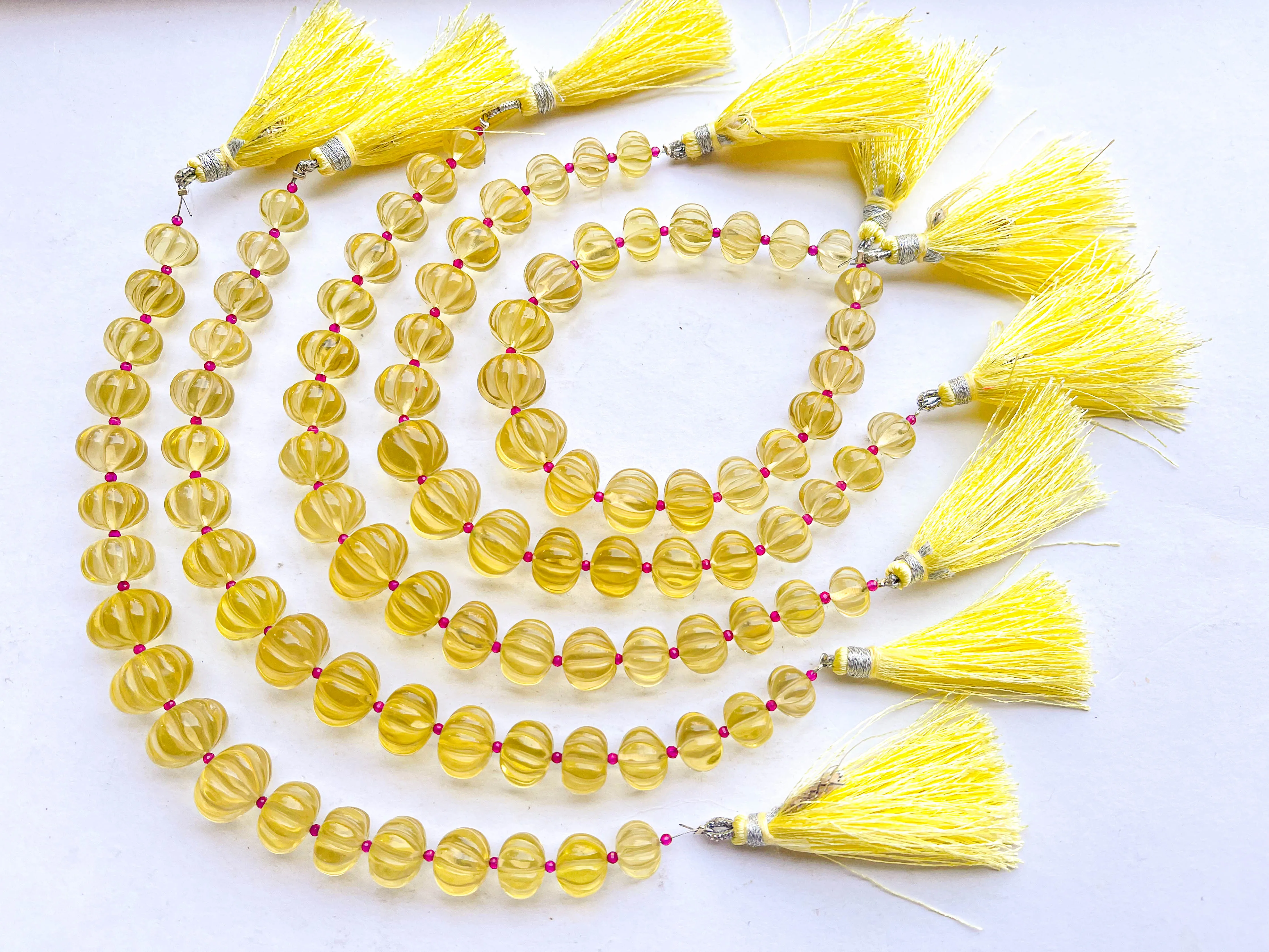 Lemon Quartz Carved Melons Shape Beads