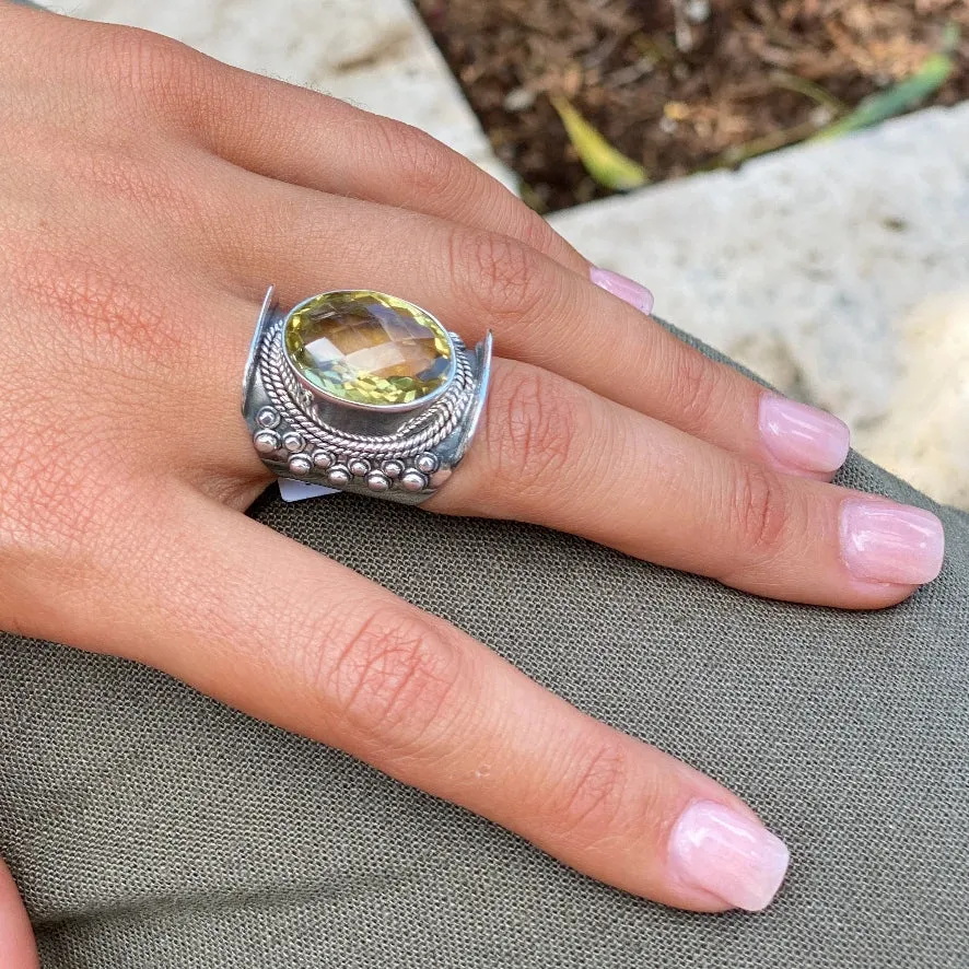 Lemon Quartz Oval Gemstone Ring - Mt Abu