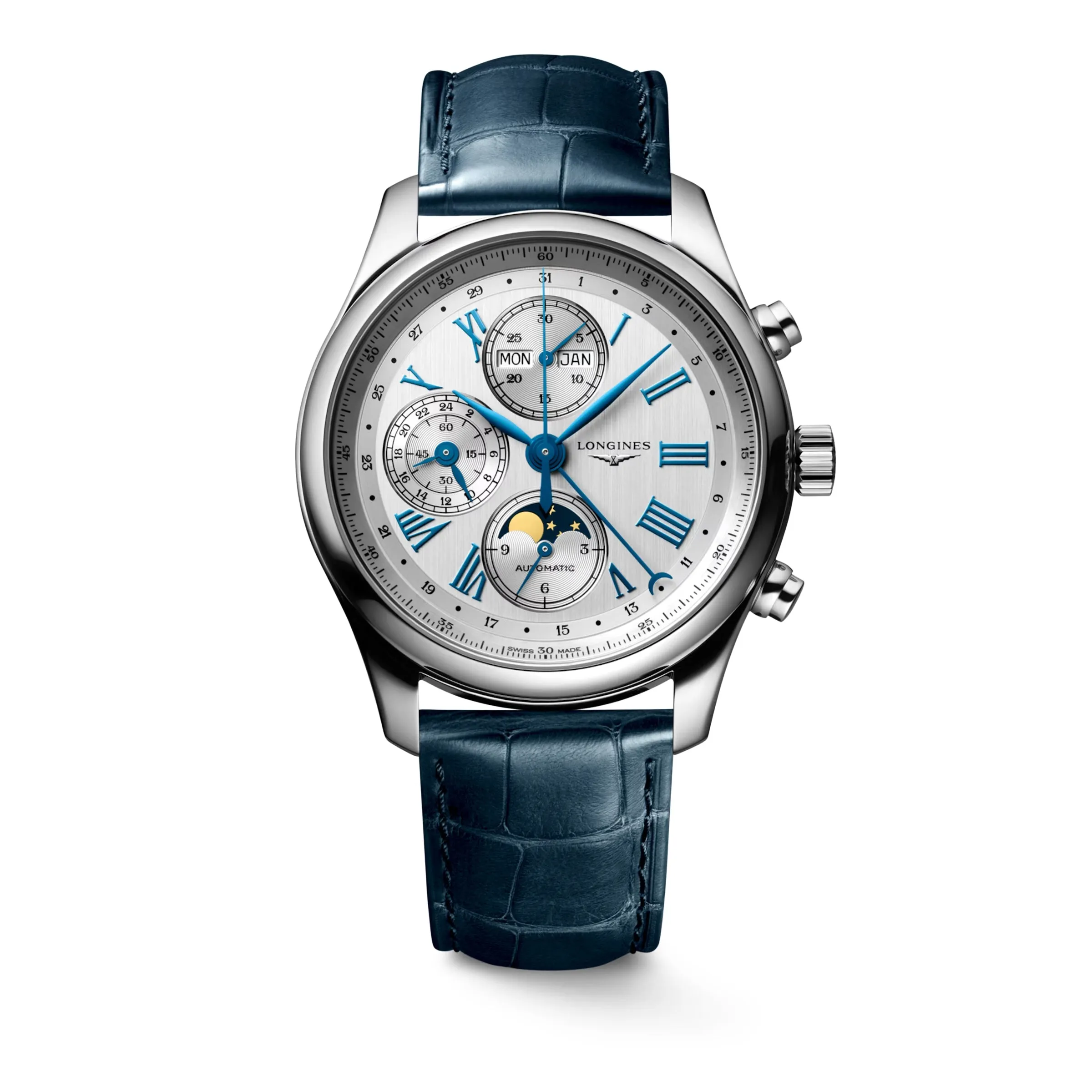 Longines Masters Silver Blue Moon 42mm Watch L2.773.4.71.2