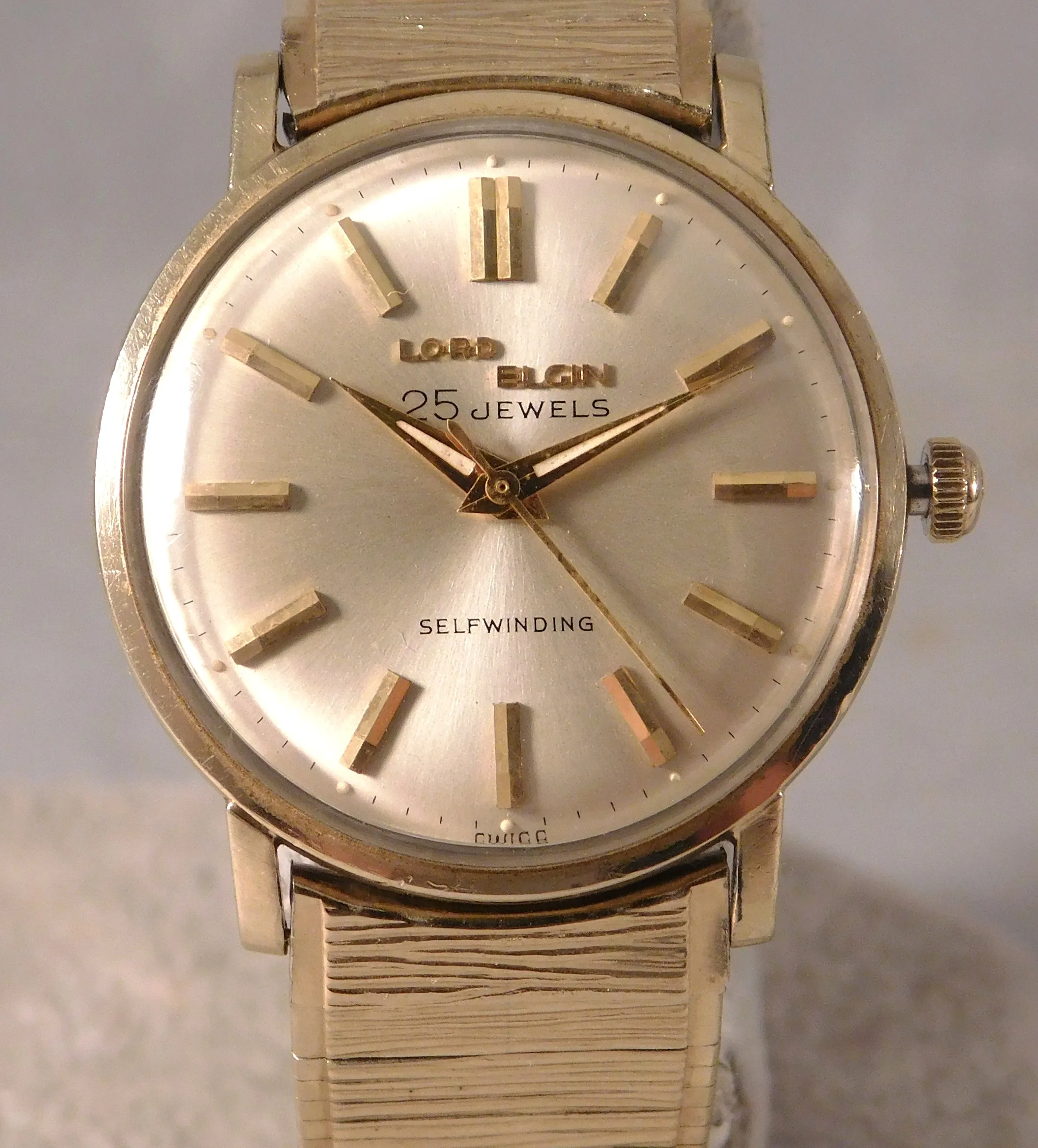 Vintage Lord Elgin Automatic Mens Watch with 25 Jewels, 10k Gold Filled Case - 1950s Style (33mm)