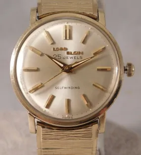 Vintage Lord Elgin Automatic Mens Watch with 25 Jewels, 10k Gold Filled Case - 1950s Style (33mm)