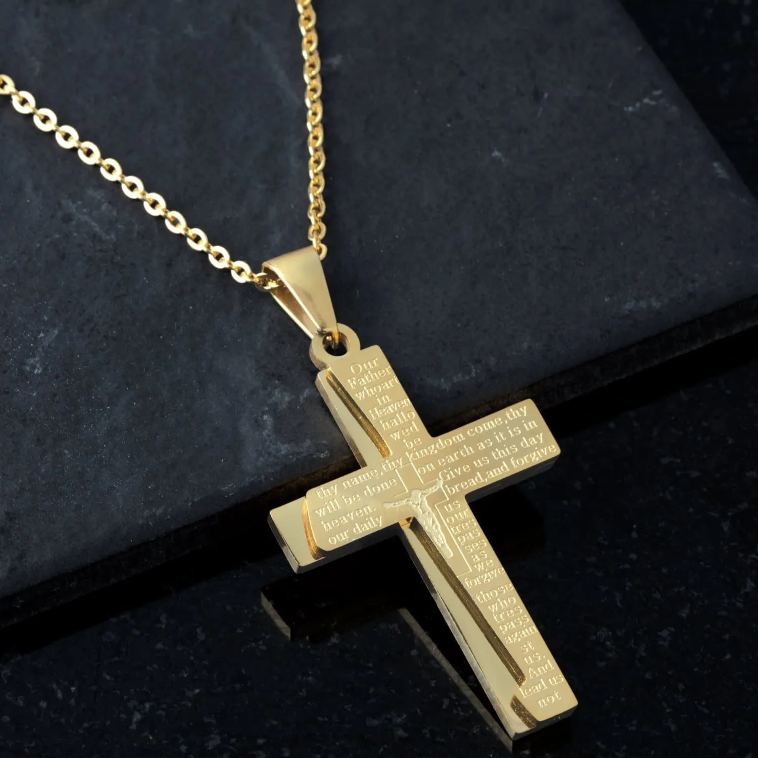 Lords Prayer Contemporary Gold Cross