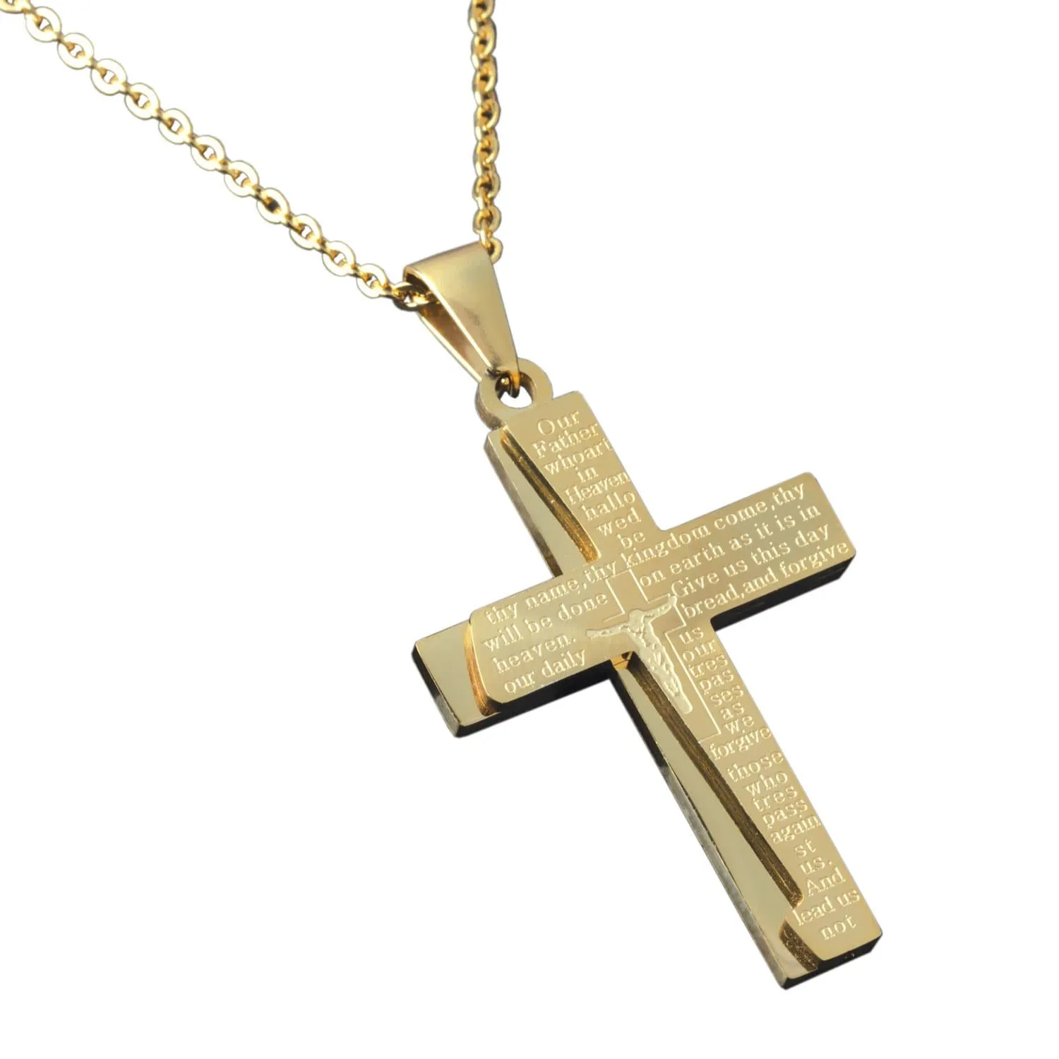 Lords Prayer Contemporary Gold Cross