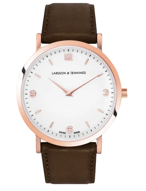 Lugano 38mm, Rose Gold Case, Brown Leather