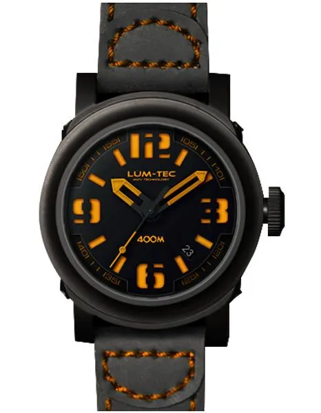 Lum-Tec Mens Abyss Automatic - Black Dial & Strap - Orange Accents - Date - 400m