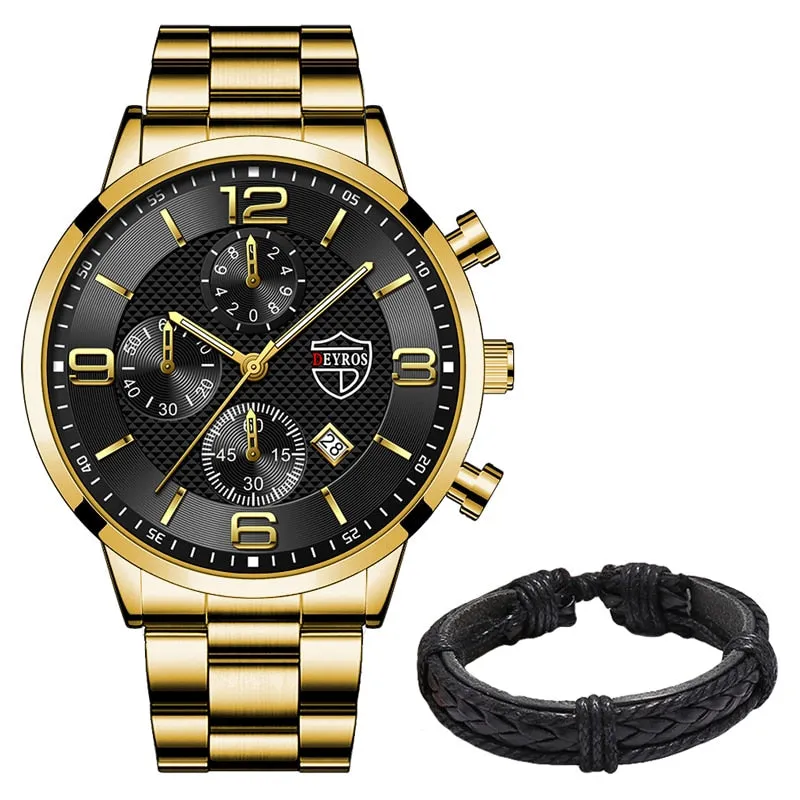 Luxury Mens Gold Bracelet Business Watches Stainless Steel Quartz Watch Male Sports Calendar Luminous Clock relogio masculino