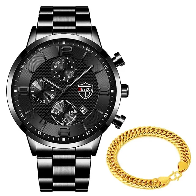 Luxury Mens Gold Bracelet Business Watches Stainless Steel Quartz Watch Male Sports Calendar Luminous Clock relogio masculino