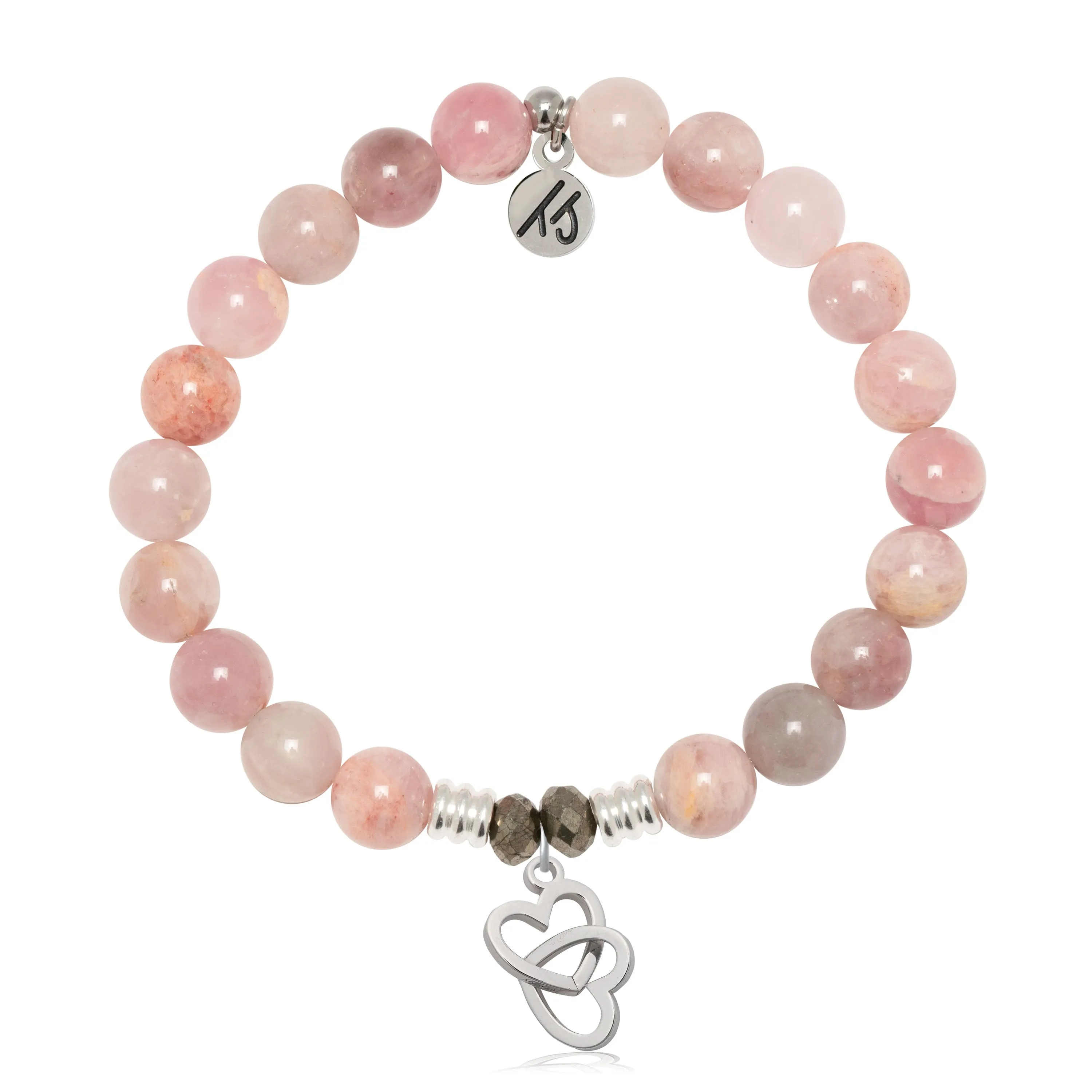 Madagascar Quartz Gemstone Bracelet with Linked Hearts Sterling Silver Charm