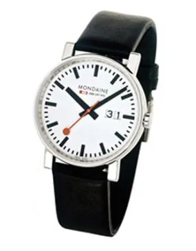 Mondaine EVO Big Date 40mm - White Dial - Black Leather Strap