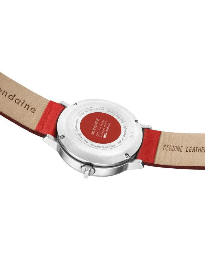 Mondaine Official Swiss Railways Giant Watch - Backlight - 42mm - Red Leather