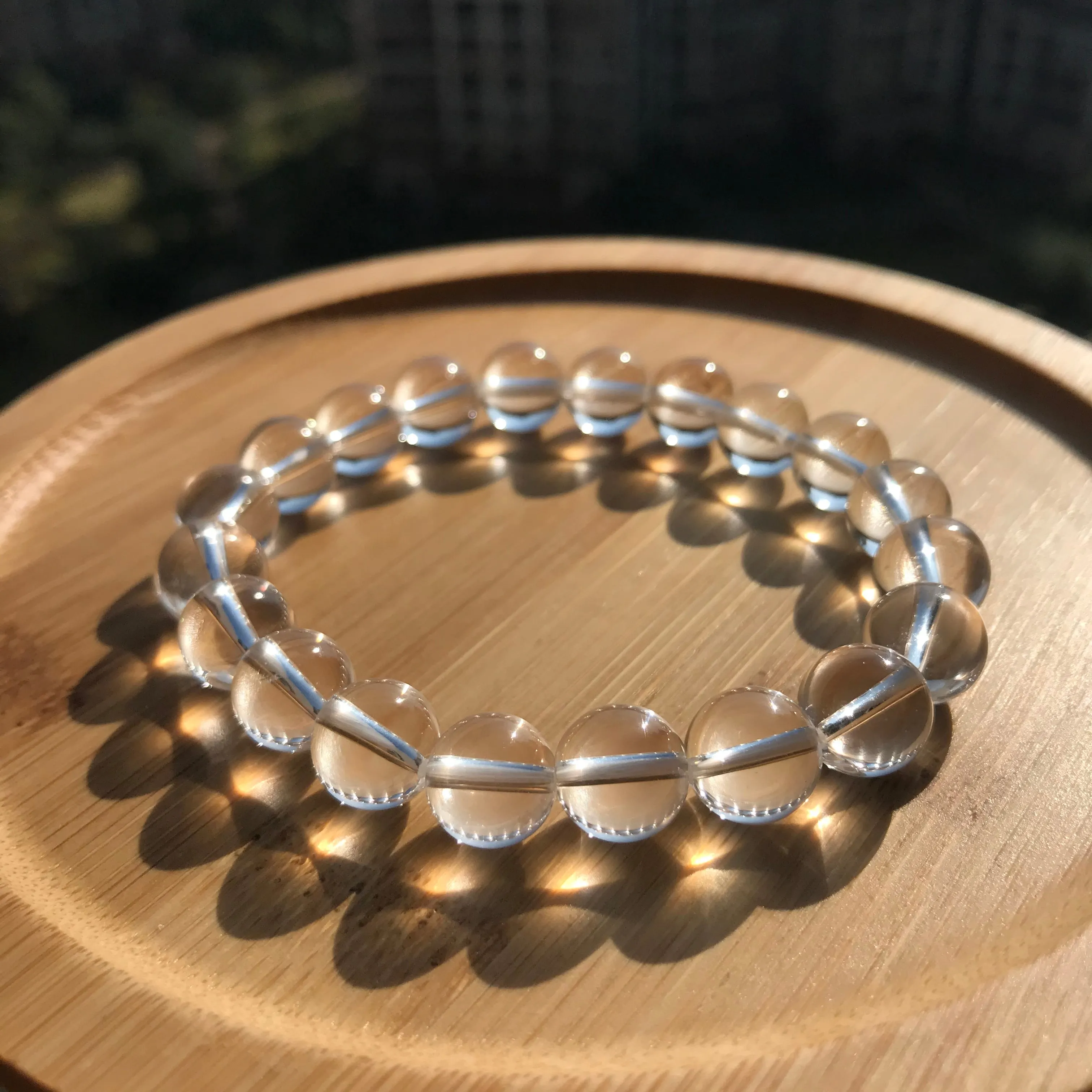 Natural Clear Quartz Bracelet | 10mm White Cyrstal Quartz Beaded Handmade Jewelry | Healing Stone Meditation Crown Chakra