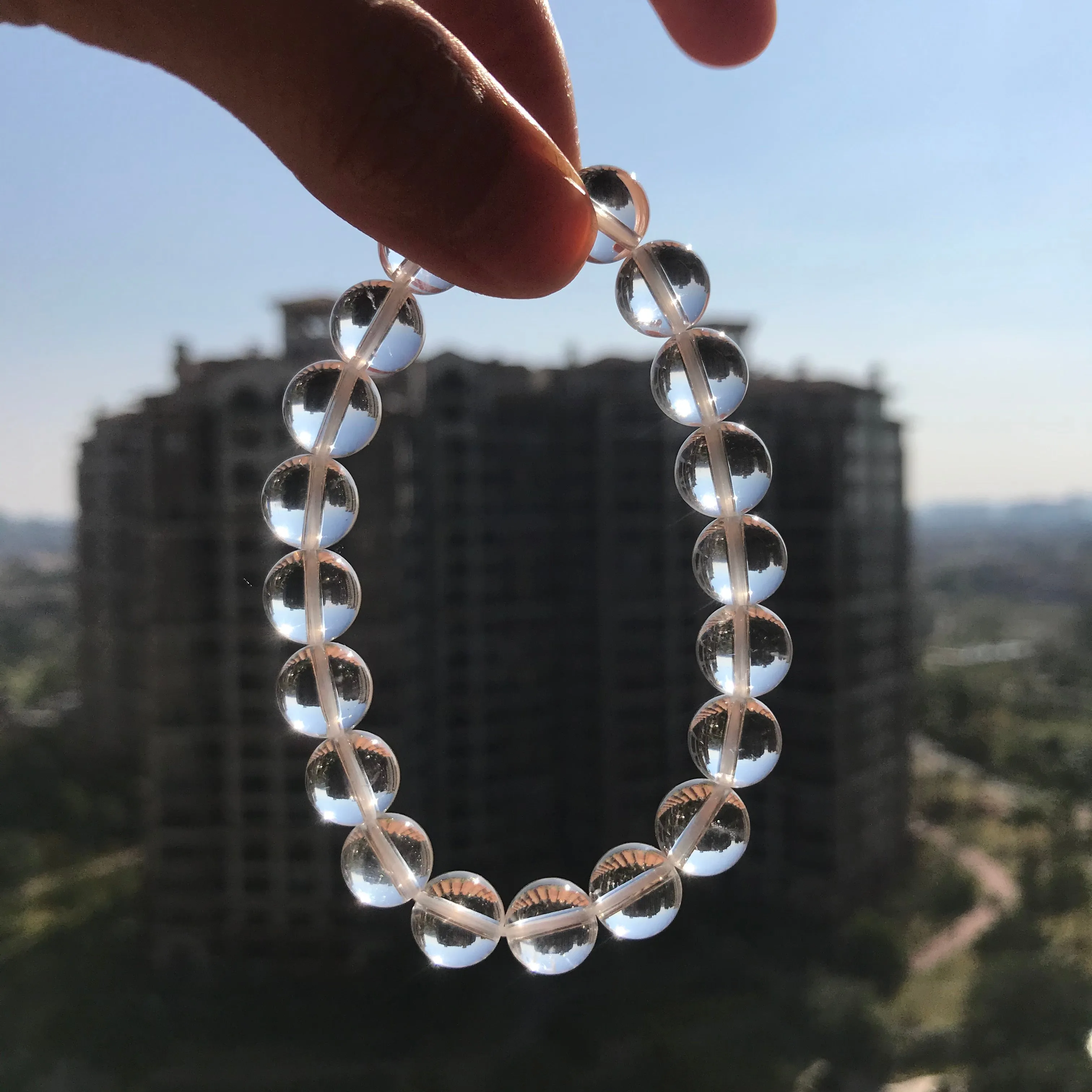 Natural Clear Quartz Bracelet | 10mm White Cyrstal Quartz Beaded Handmade Jewelry | Healing Stone Meditation Crown Chakra