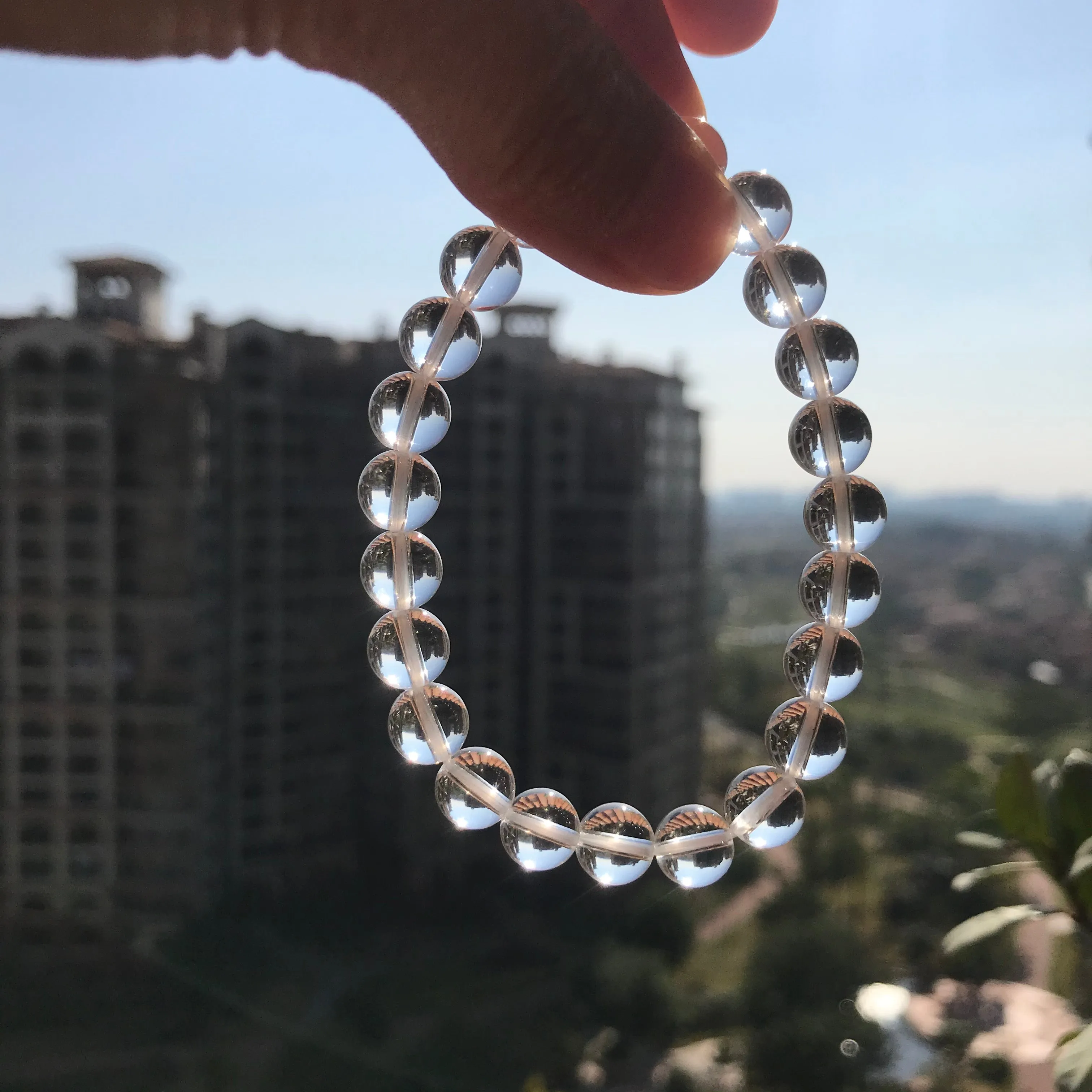 Natural Clear Quartz Bracelet | 8mm White Cyrstal Quartz Beaded Handmade Jewelry | Healing Stone Meditation Crown Chakra