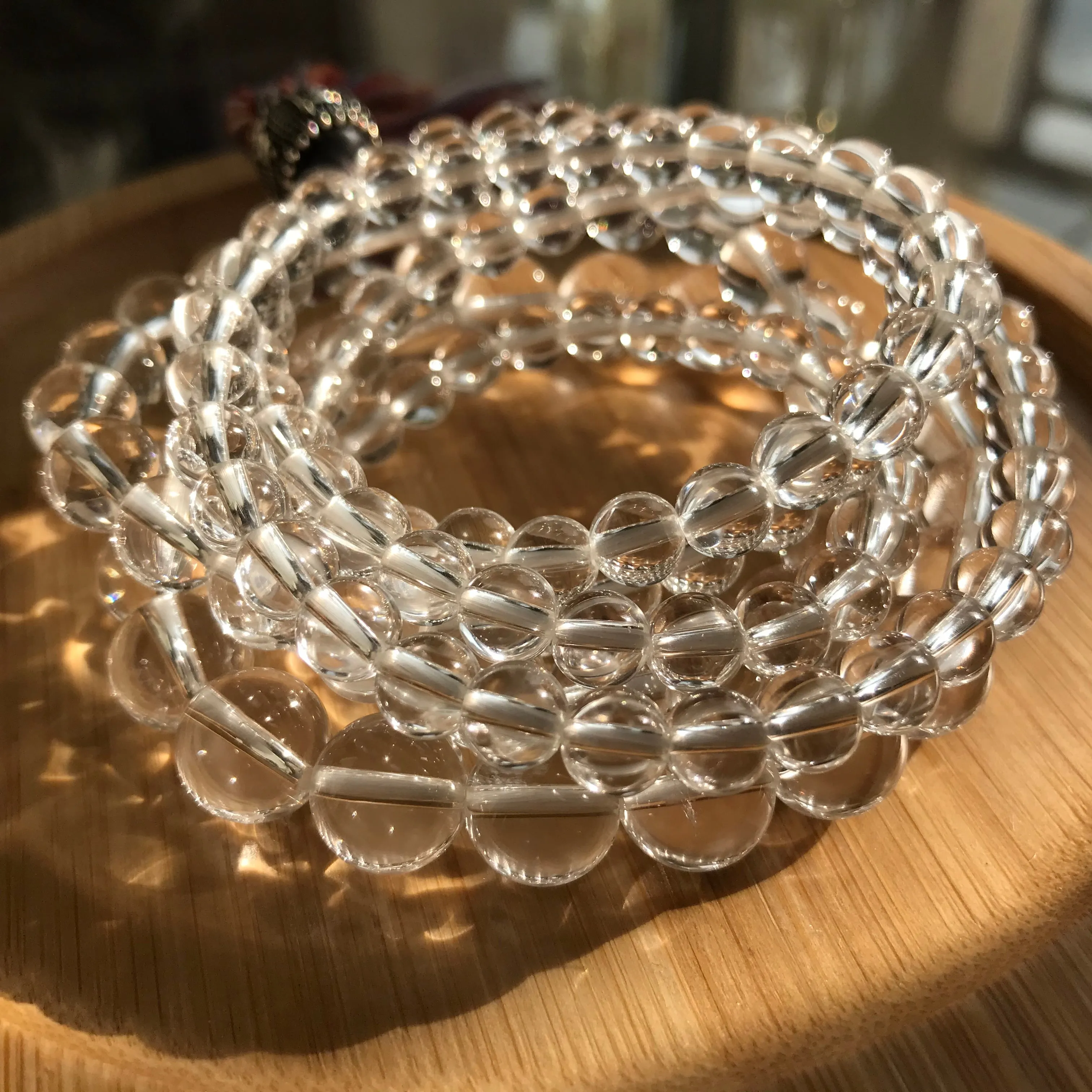 Natural Clear Quartz Bracelet | 8mm White Cyrstal Quartz Beaded Handmade Jewelry | Healing Stone Meditation Crown Chakra