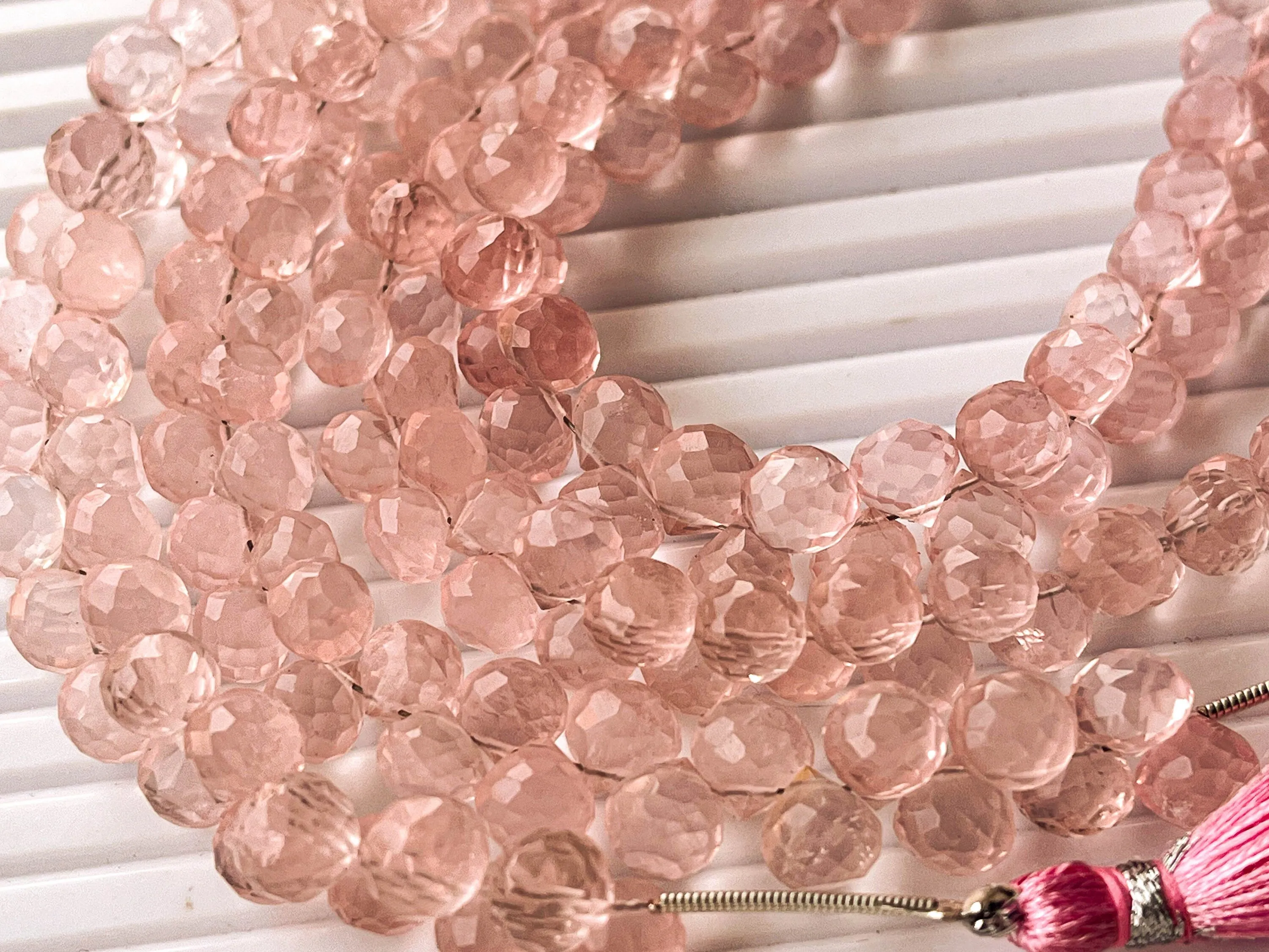 Natural Rose Quartz Micro faceted Onion shape Drops, Rose Quartz gemstone, Rose Quartz teardrops, Rose Quartz Beads, Rose Quartz drops