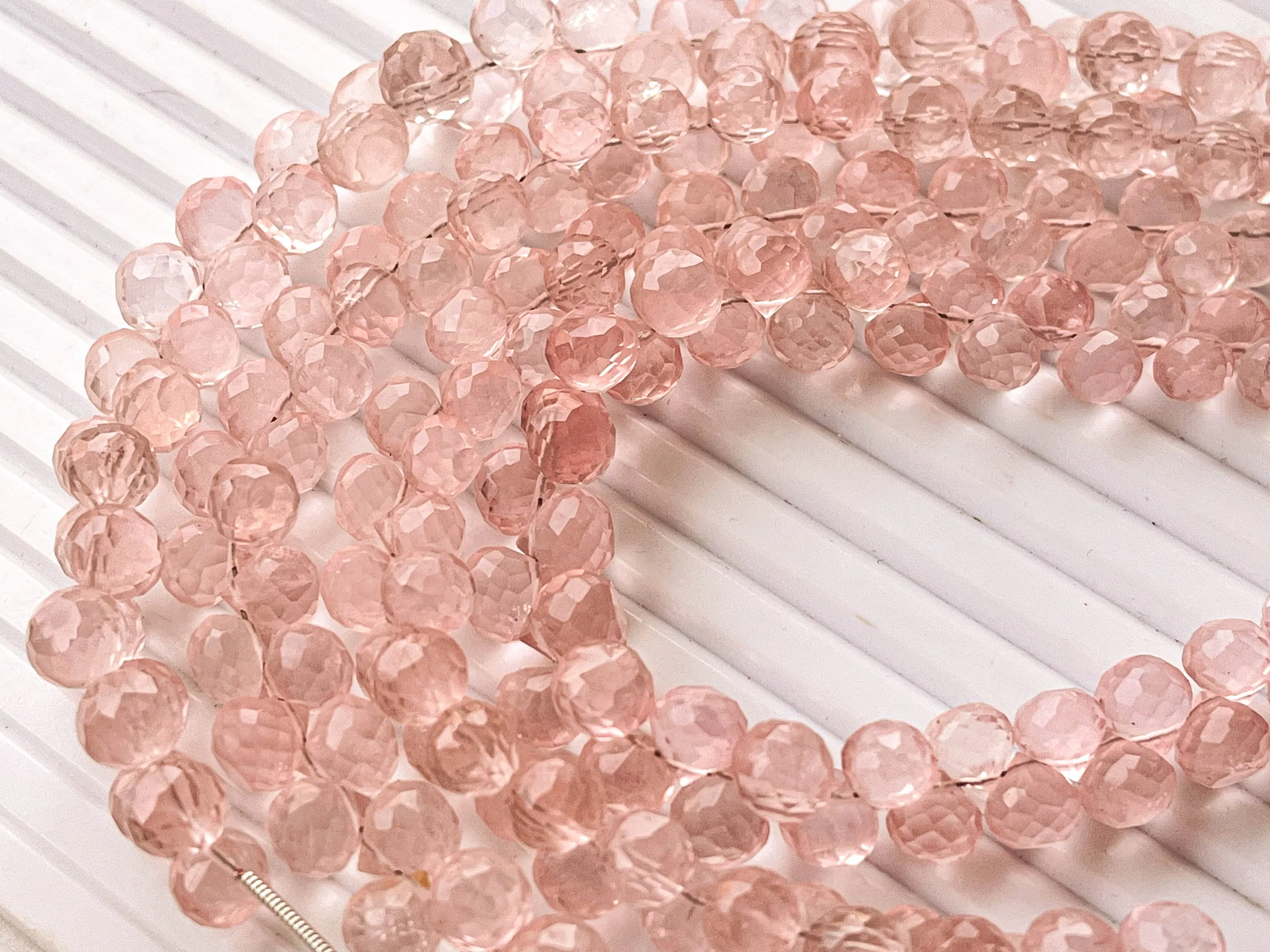 Natural Rose Quartz Micro faceted Onion shape Drops, Rose Quartz gemstone, Rose Quartz teardrops, Rose Quartz Beads, Rose Quartz drops