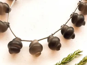 Natural Smoky Quartz Carved Frosted Shell Shape Beads