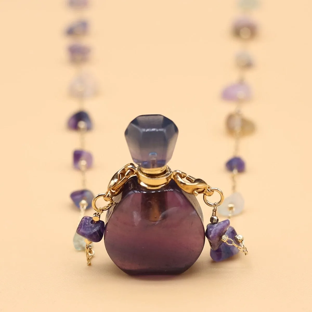 Natural Stone Fluorite Perfume Bottle Pendant Necklace