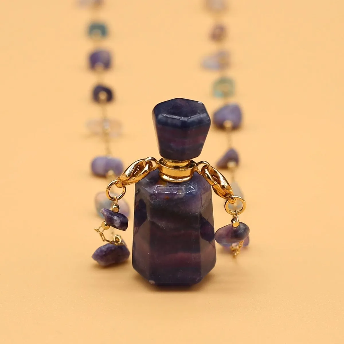 Natural Stone Fluorite Perfume Bottle Pendant Necklace