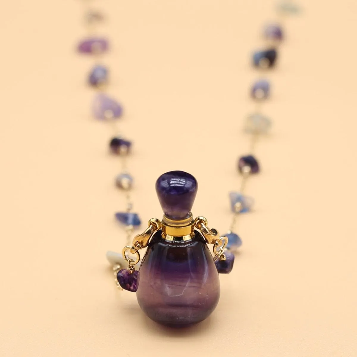 Natural Stone Fluorite Perfume Bottle Pendant Necklace