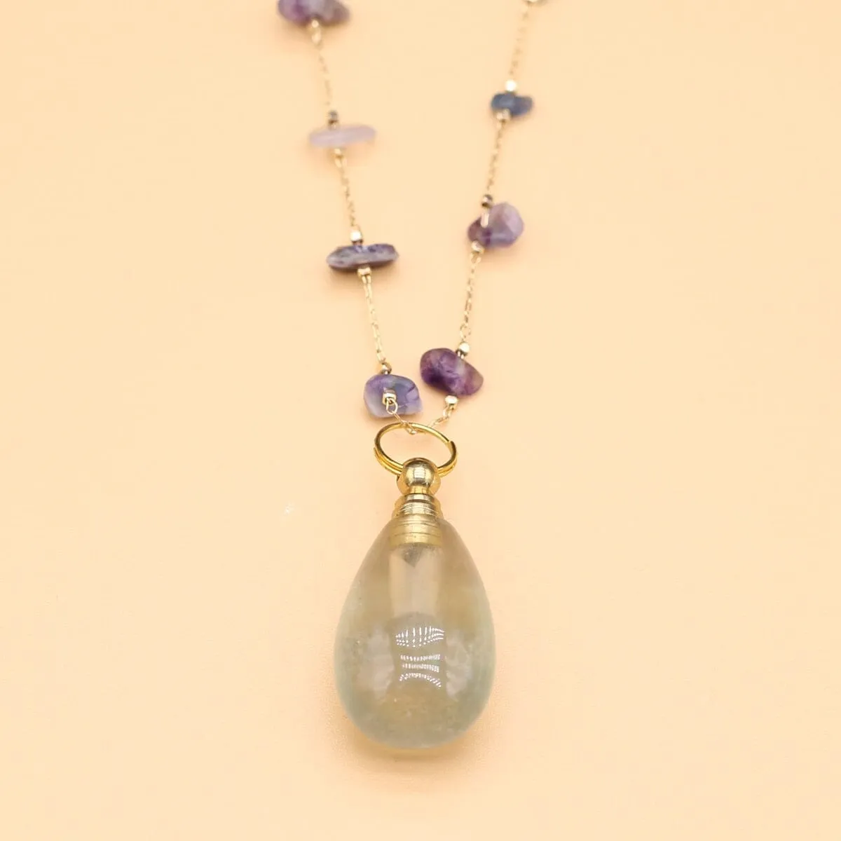 Natural Stone Fluorite Perfume Bottle Pendant Necklace