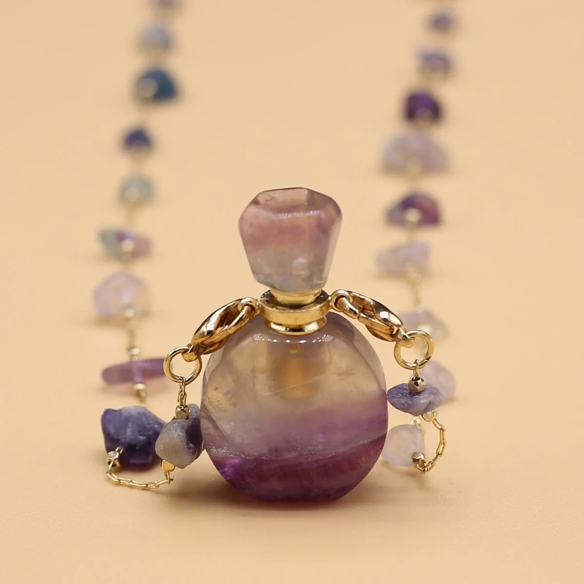 Natural Stone Fluorite Perfume Bottle Pendant Necklace