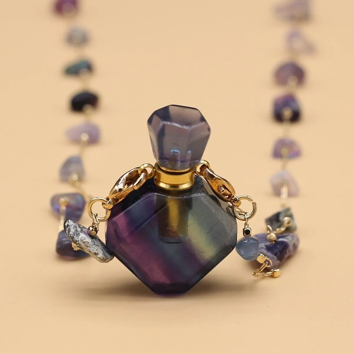 Natural Stone Fluorite Perfume Bottle Pendant Necklace