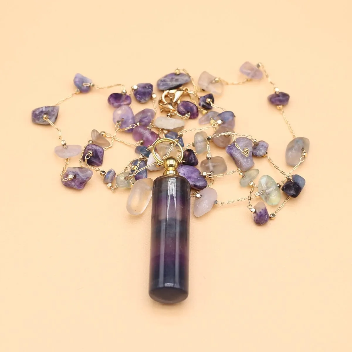 Natural Stone Fluorite Perfume Bottle Pendant Necklace