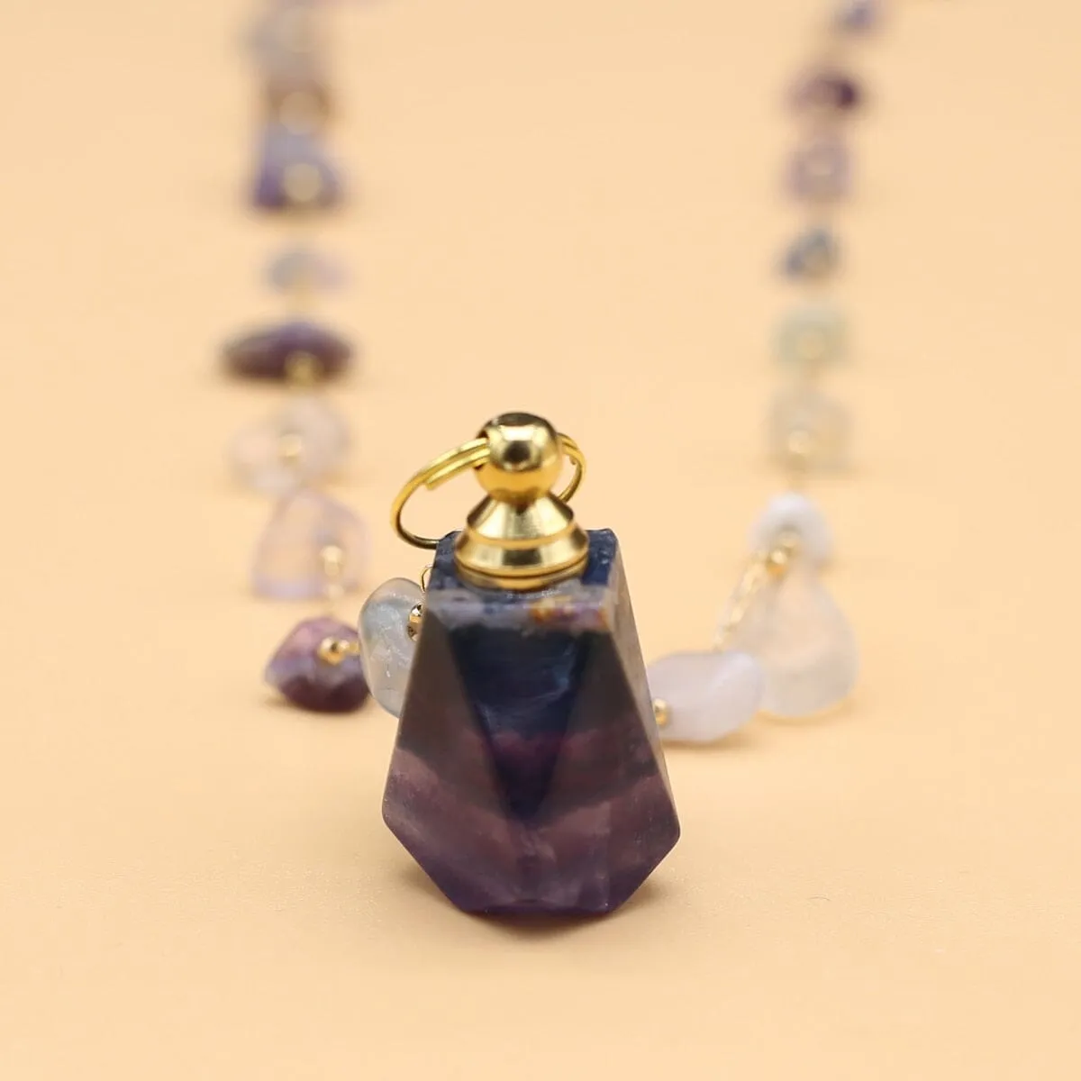 Natural Stone Fluorite Perfume Bottle Pendant Necklace