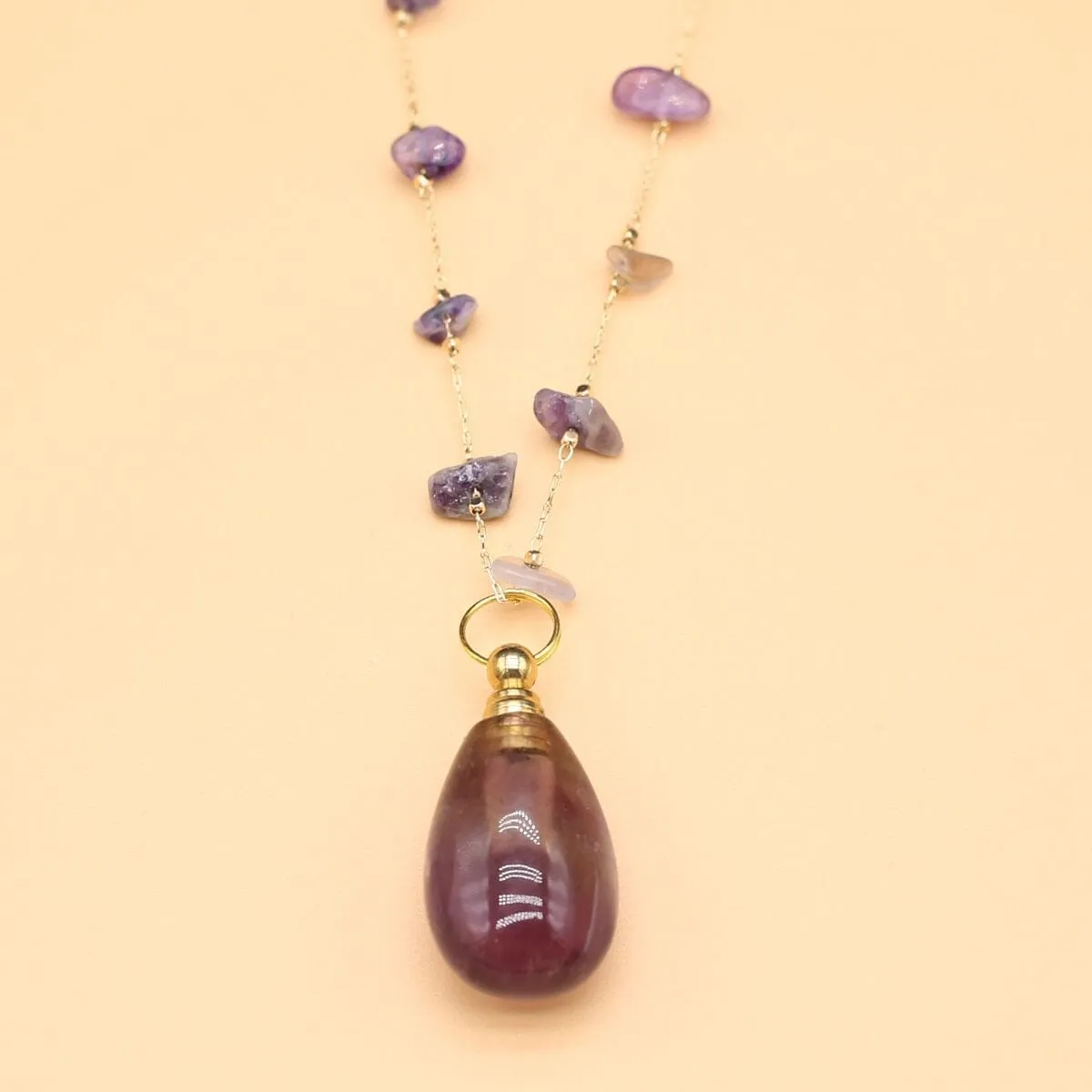 Natural Stone Fluorite Perfume Bottle Pendant Necklace