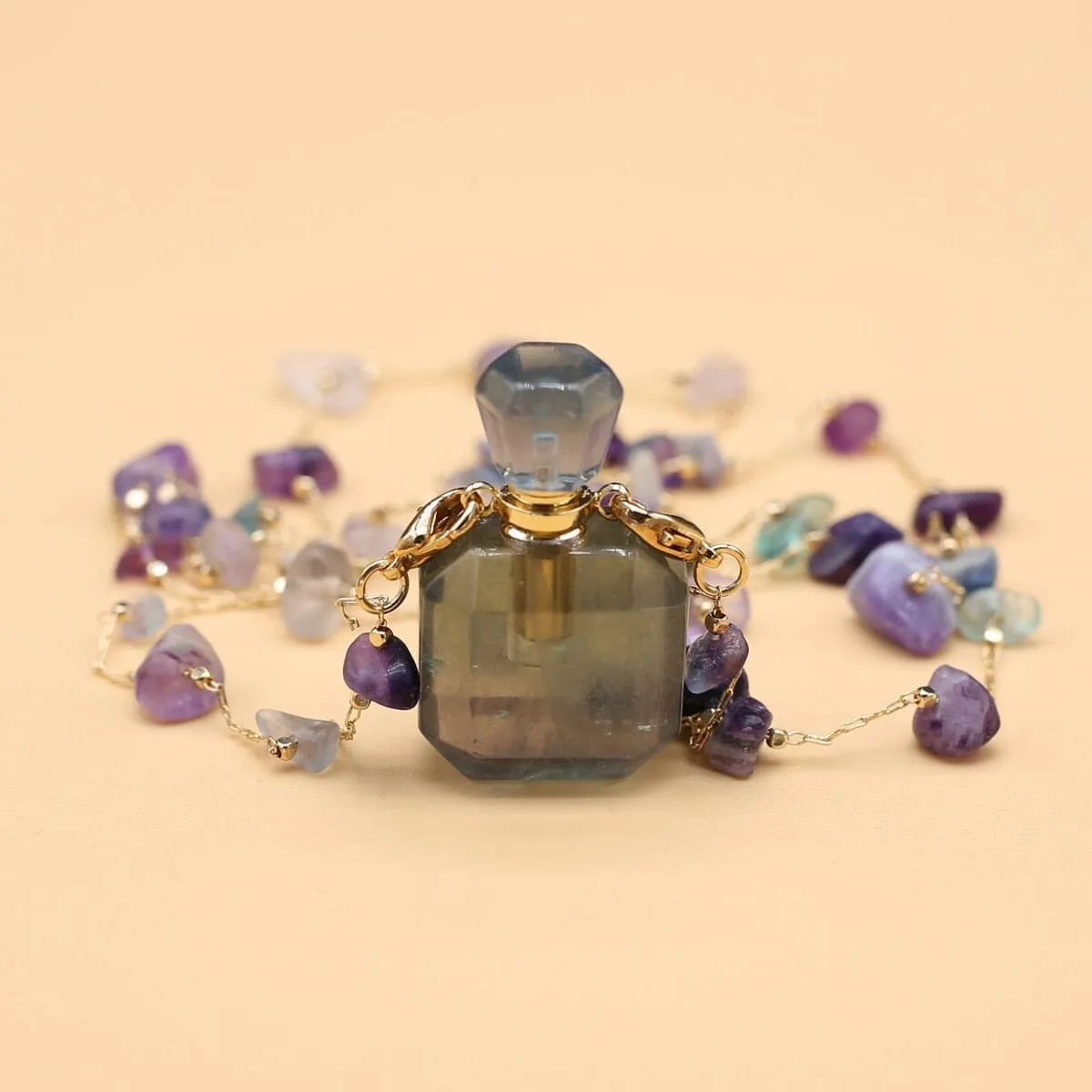 Natural Stone Fluorite Perfume Bottle Pendant Necklace