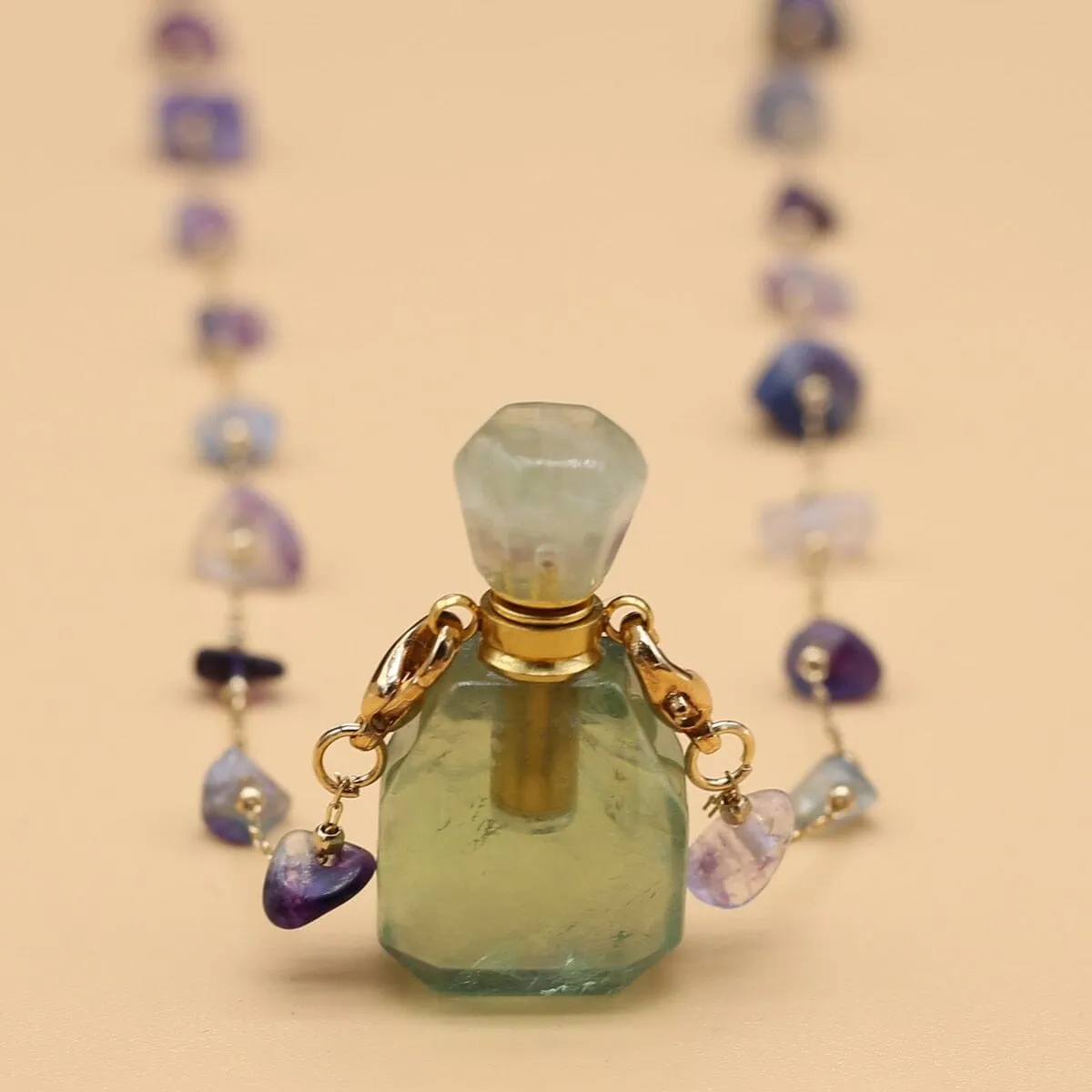 Natural Stone Fluorite Perfume Bottle Pendant Necklace