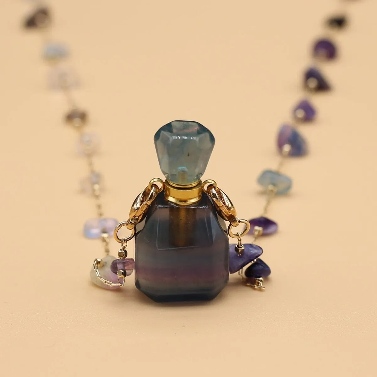 Natural Stone Fluorite Perfume Bottle Pendant Necklace