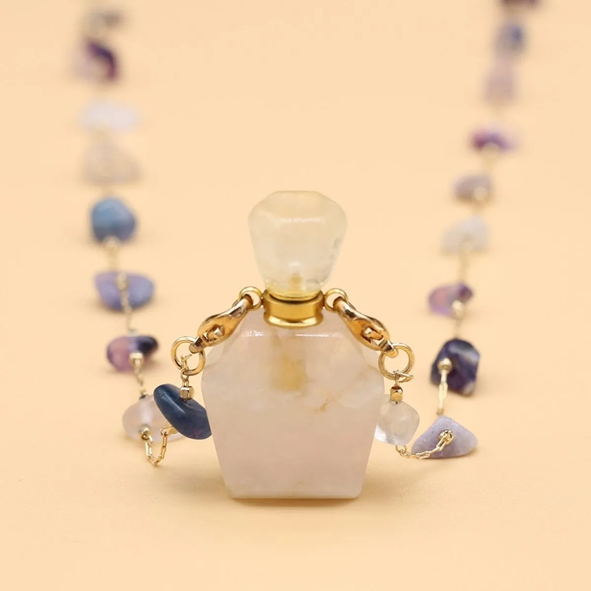 Natural Stone Fluorite Perfume Bottle Pendant Necklace