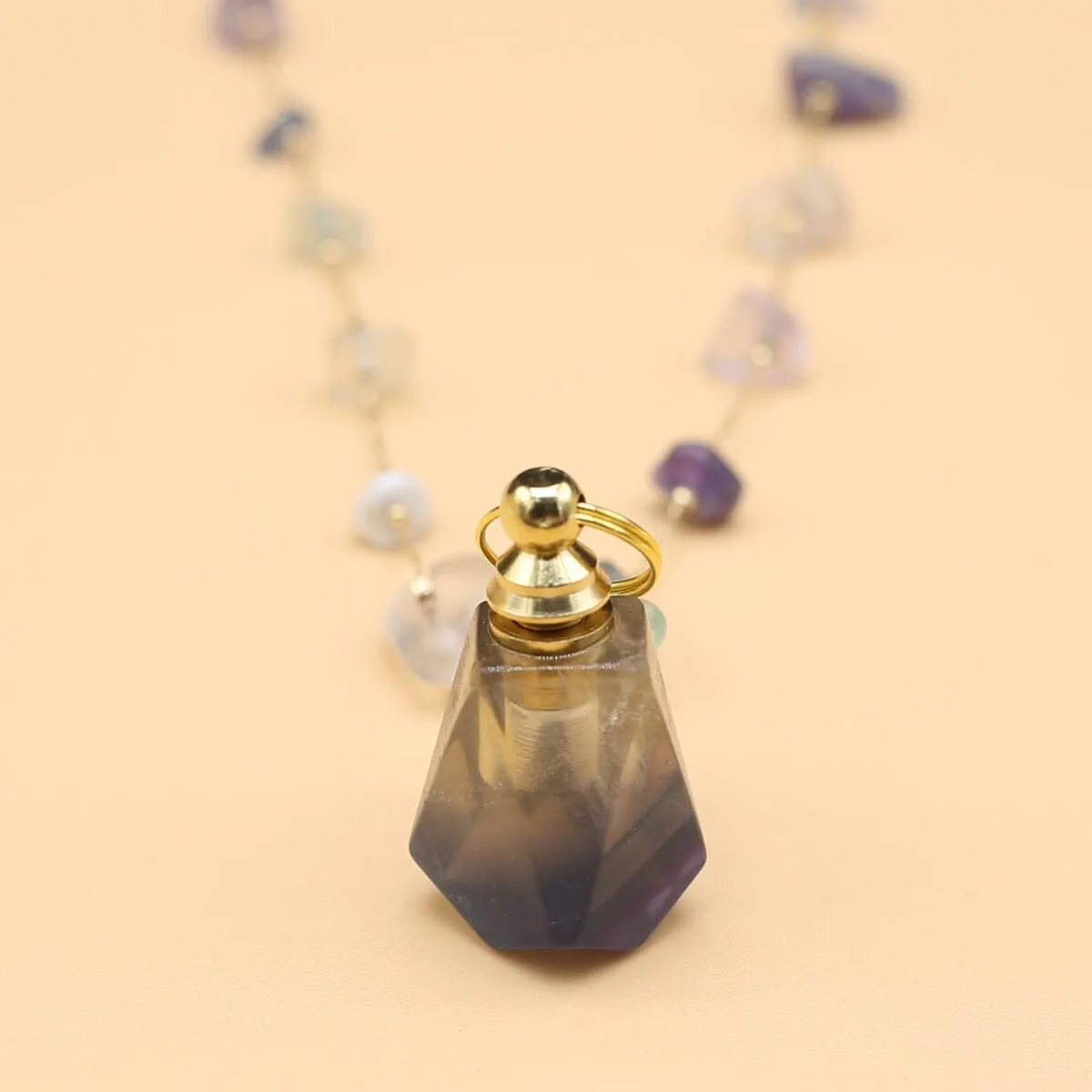 Natural Stone Fluorite Perfume Bottle Pendant Necklace