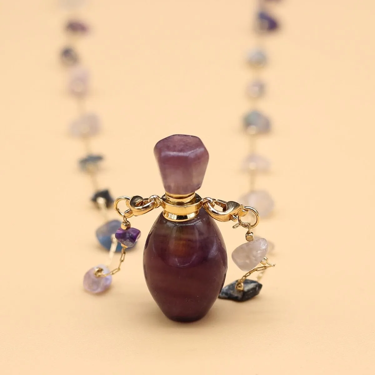 Natural Stone Fluorite Perfume Bottle Pendant Necklace