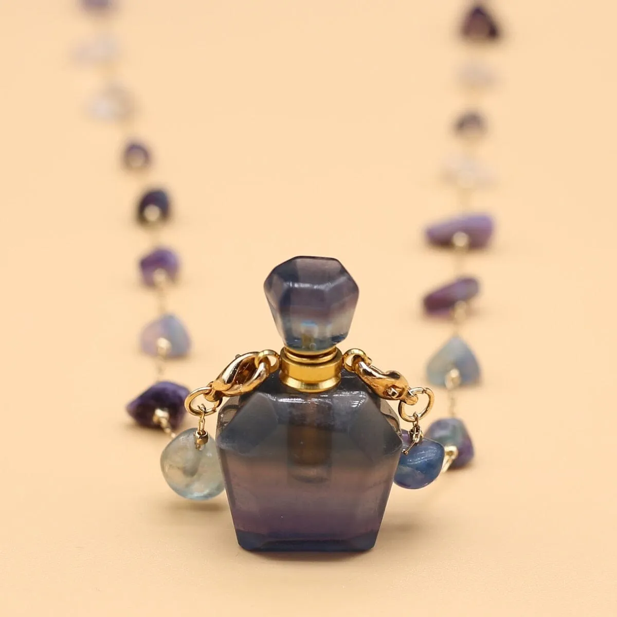 Natural Stone Fluorite Perfume Bottle Pendant Necklace