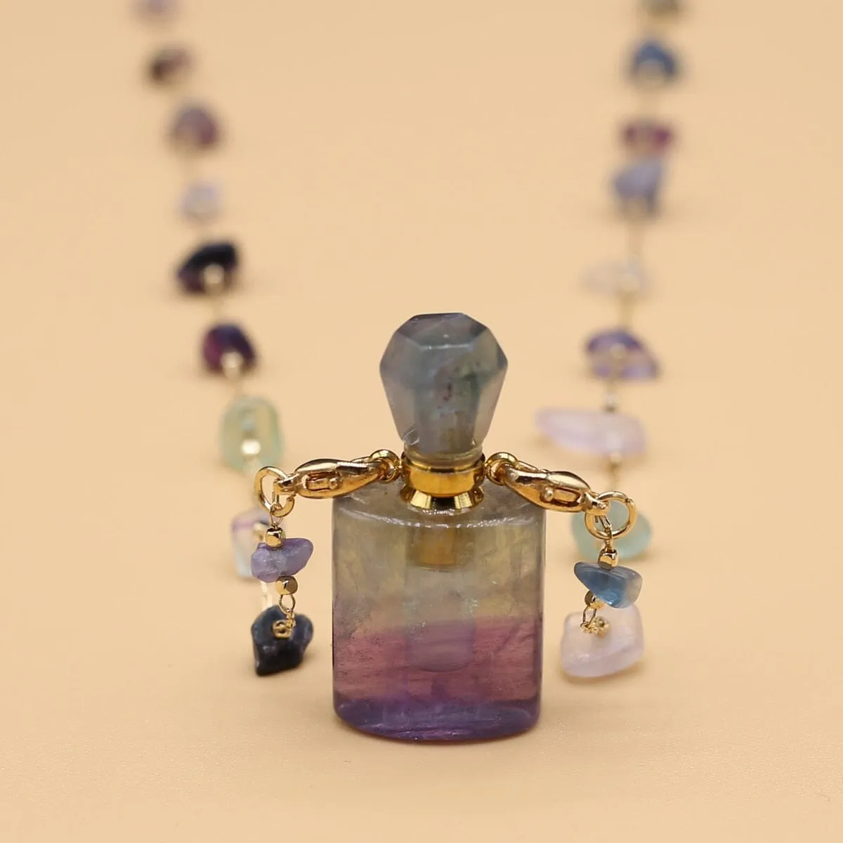 Natural Stone Fluorite Perfume Bottle Pendant Necklace