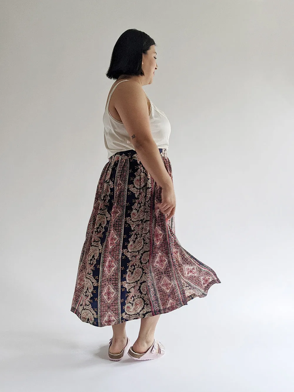 Neiman Marcus Silk Fleur de Lis Skirt