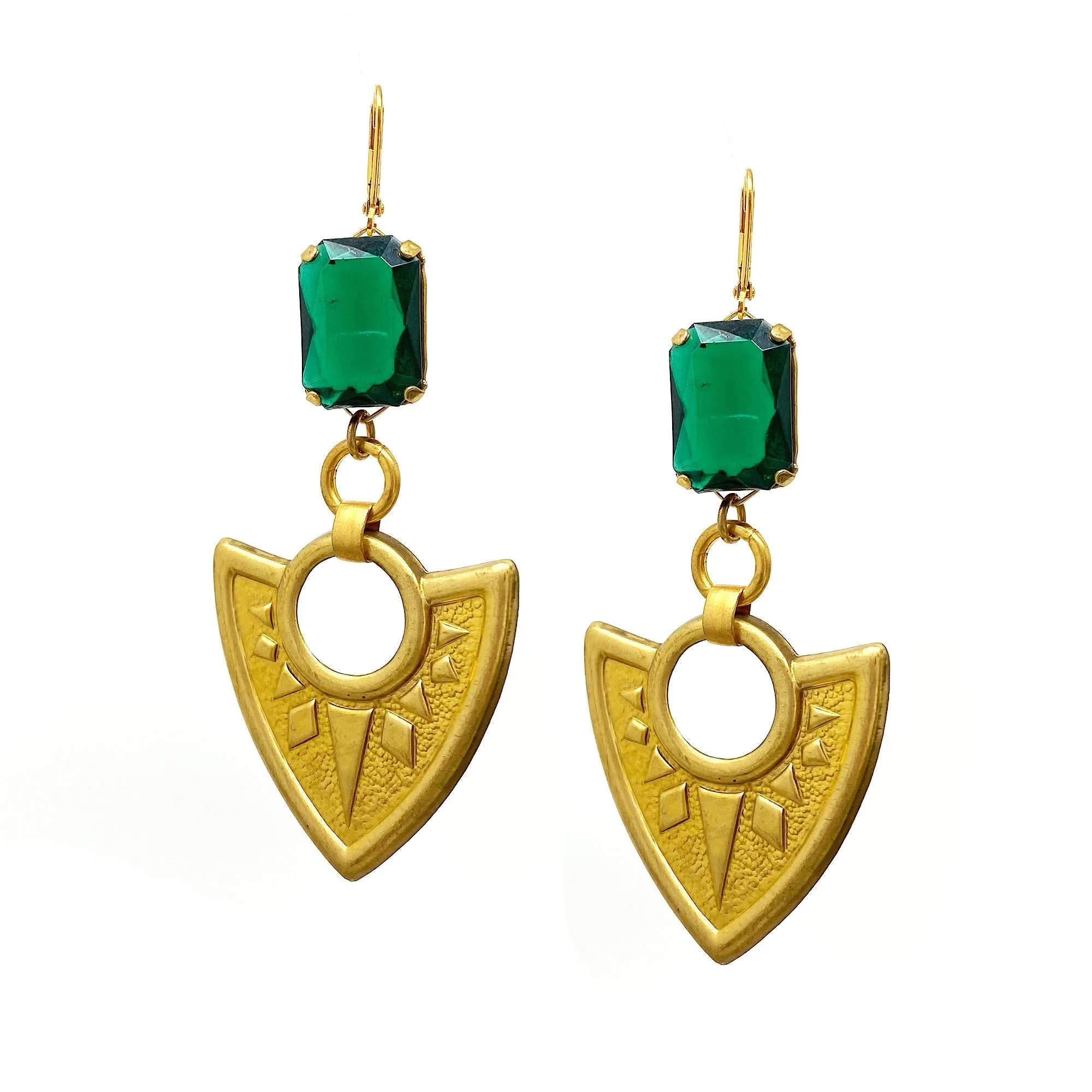 OCTAVIUS statement emerald green shield earrings