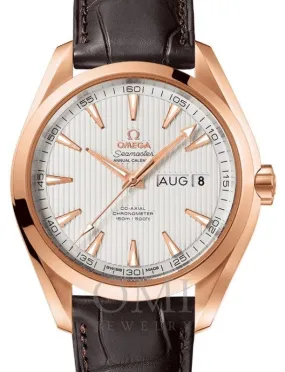 OMEGA SEAMASTER AQUA TERRA 150M CO-AXIAL CHRONOMETER ANNUAL CALENDAR 43MM RED GOLD SILVER 231.53.43.22.02.002 WITH ALLIGATOR LEATHER STRAP