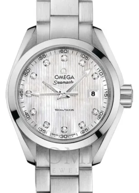 OMEGA SEAMASTER AQUA TERRA 150M QUARTZ 30MM STAINLESS STEEL WHITE MOTHER OF PEARL DIAL DIAMOND SET INDEX 231.10.30.60.55.001 WITH STEEL BRACELET